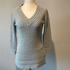 J McLaughlin Grey Crocheted V-Neck Sweater